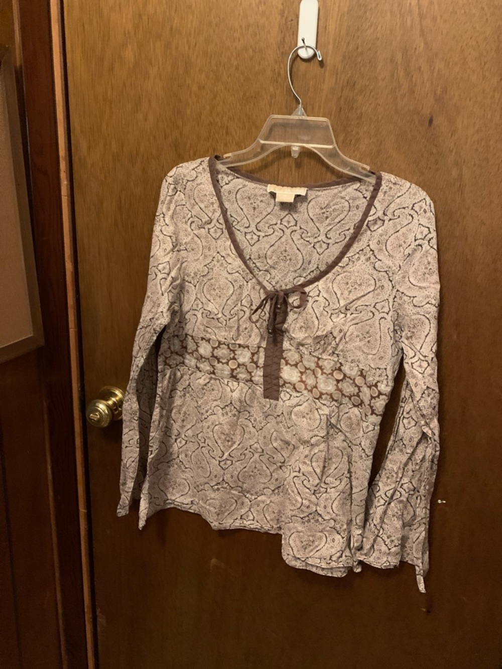 Michael Kors Printed Long-Sleeve Scoop Neck Tunic in Light Brown and Cream